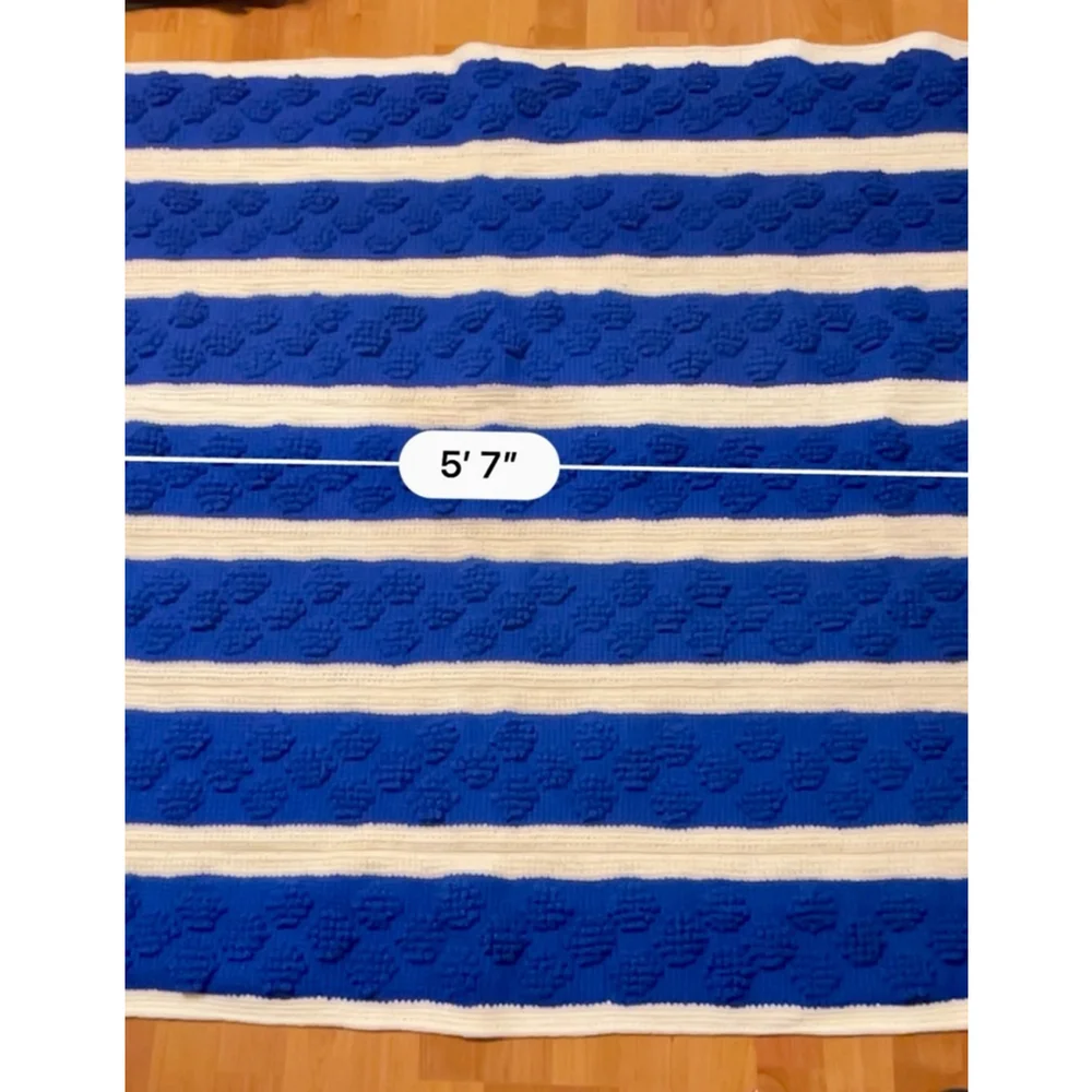 Handmade Afghan Blue and White Striped textured puffs crochet blanket school
